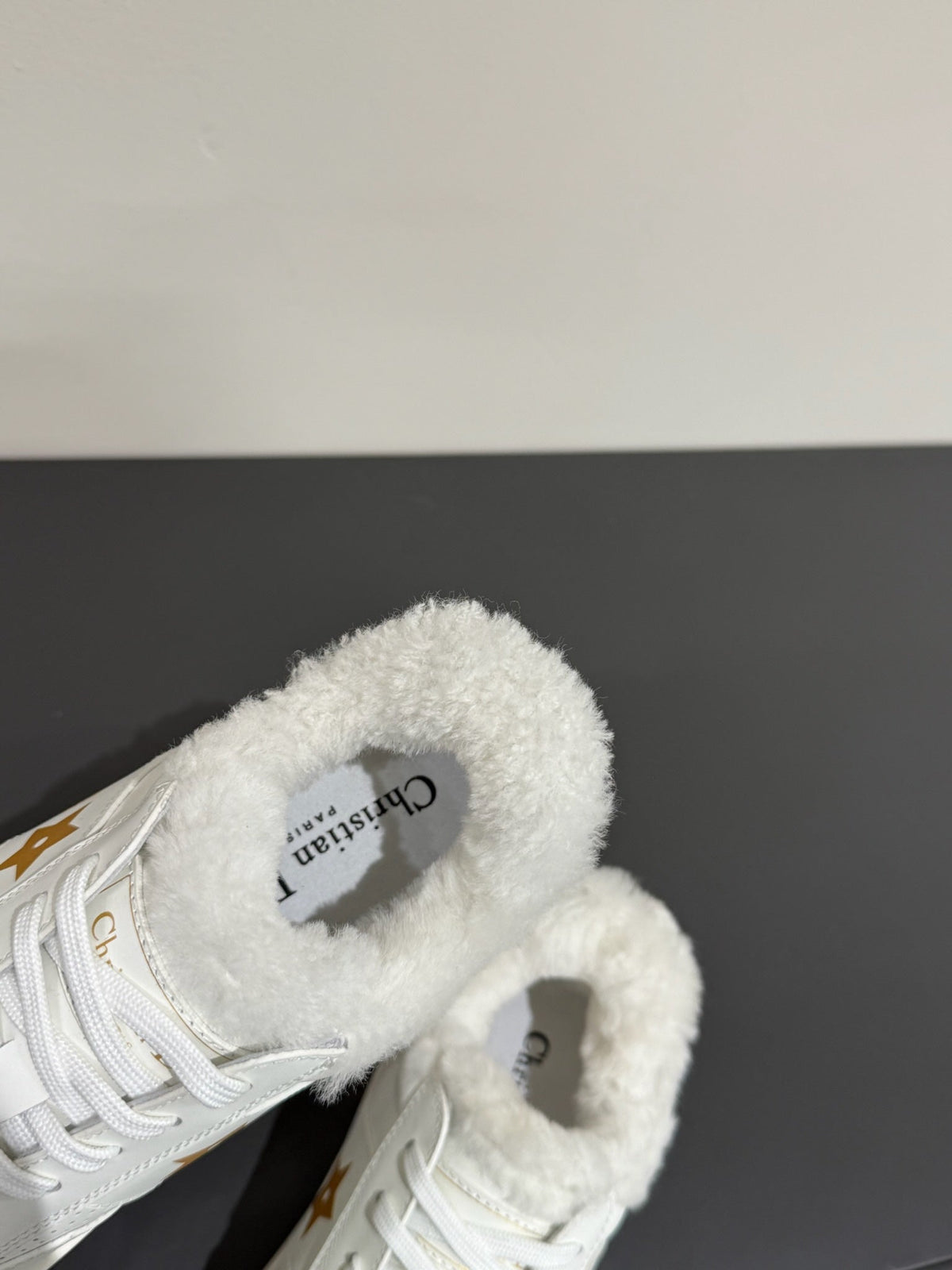YELLOW STAR SNEAKER WHITE CALFSKIN AND SUEDE CALFSKIN WITH SHEARLING LINING