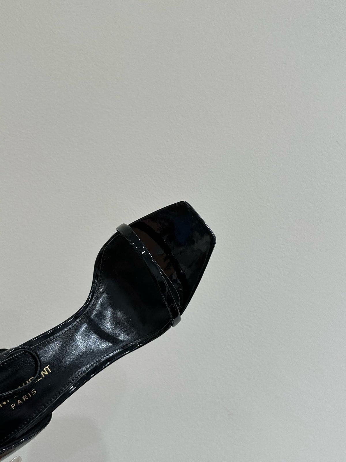 YSL HEELED SANDALS 25S 105 MM IN BLACK GLOSSY LAMBSKIN