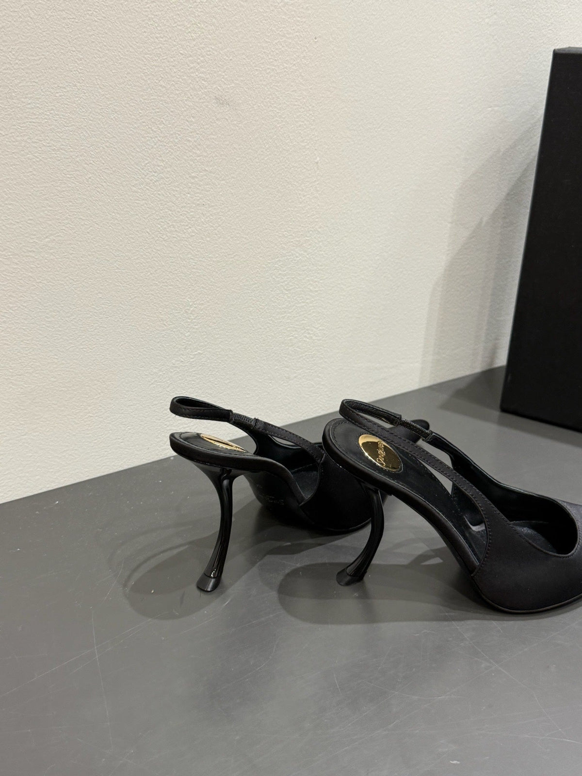 YSL HIGH SLINGBACK 25S IN BLACK SATIN