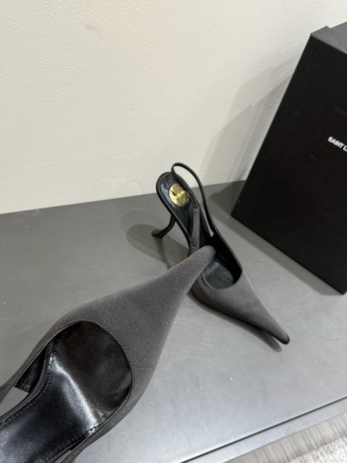 YSL HIGH SLINGBACK 25S IN BLACK SATIN