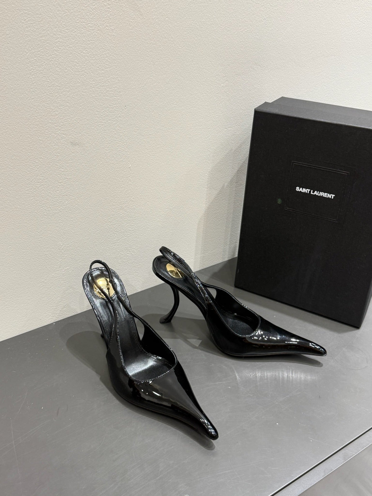 YSL HIGH SLINGBACK 25S IN BLACK GLOSSY LAMBSKIN