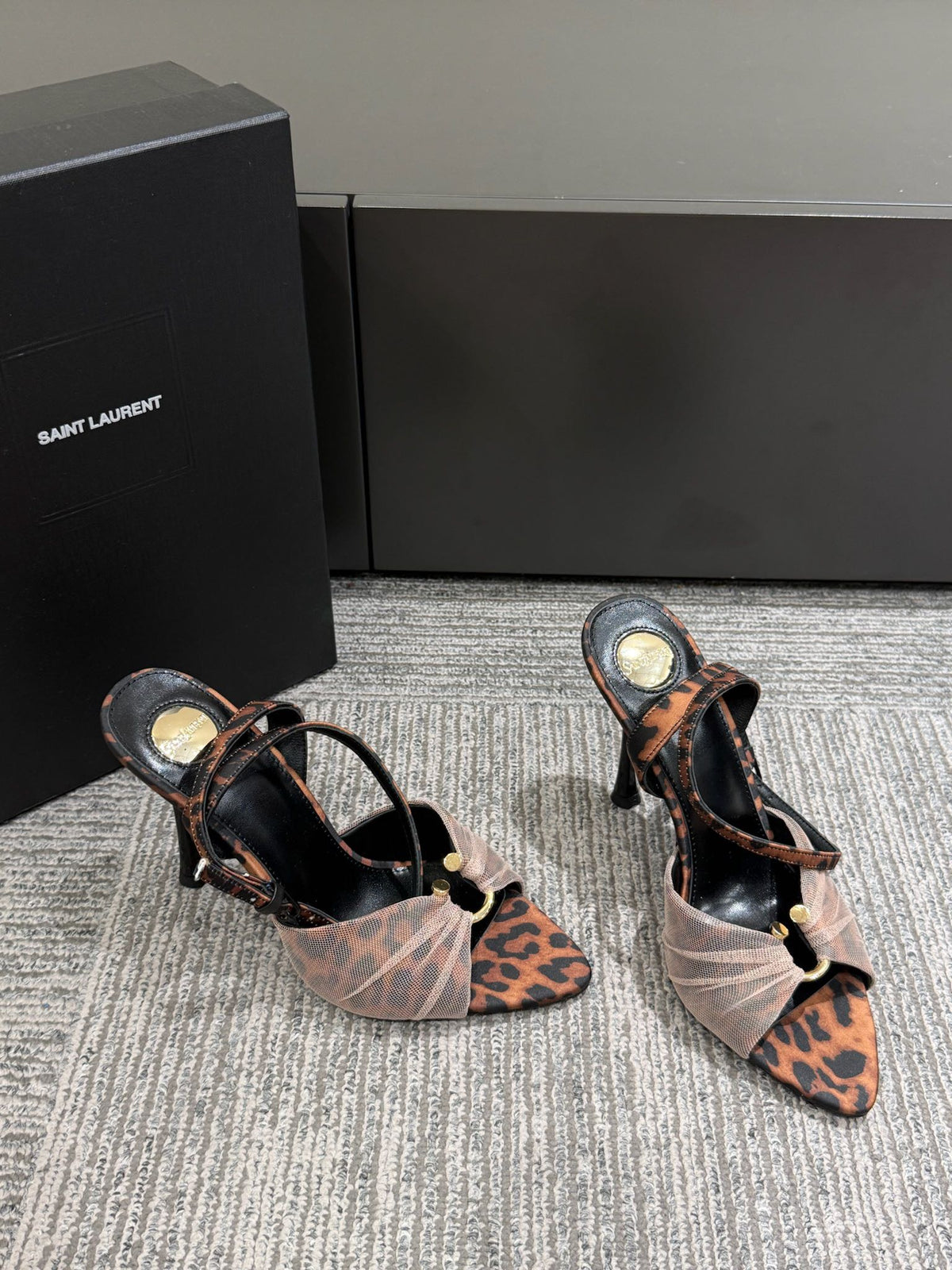 YSL HEELED SANDALS 25S 100 MM IN LEOPARD PRINT LAMBSKIN