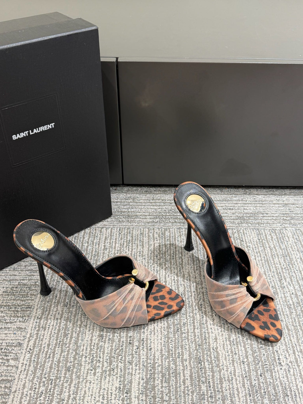 YSL HIGH HEEL 25S 100 MM IN LEOPARD PRINT LAMBSKIN