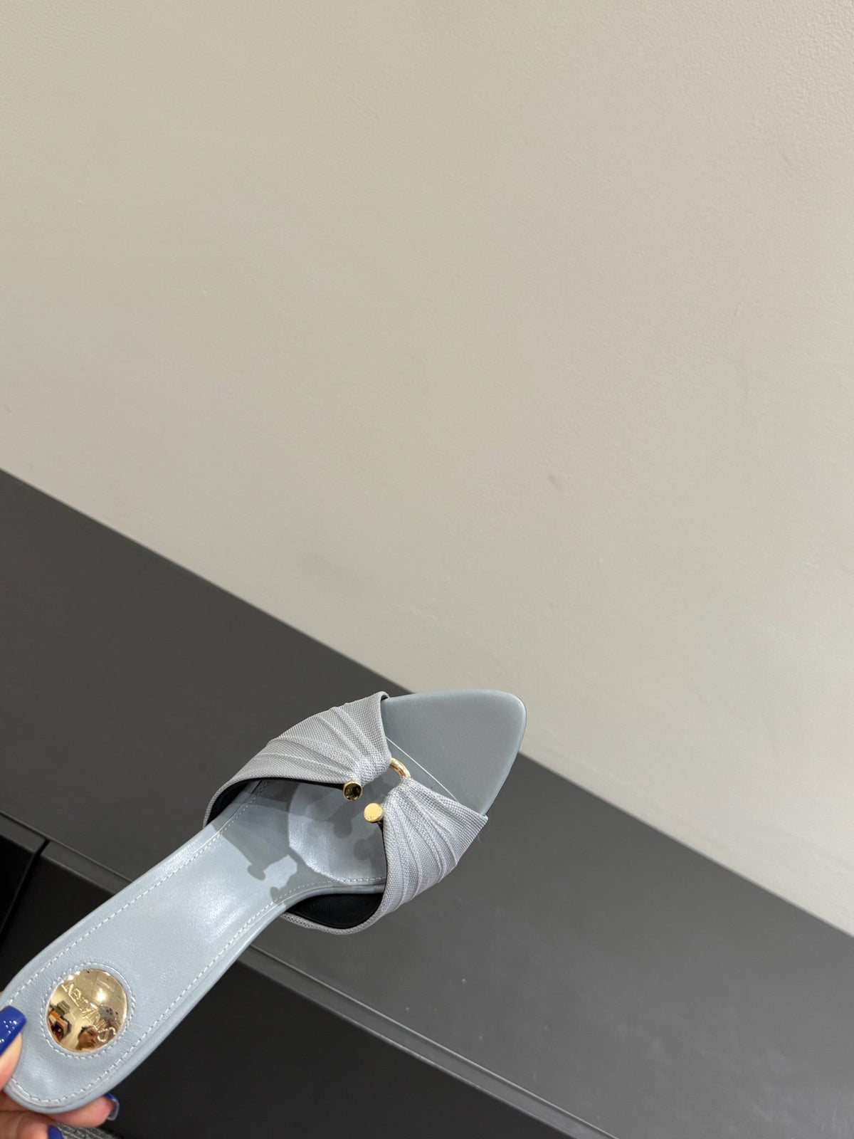 YSL HIGH HEEL 25S 100 MM IN LIGHT SLATE BLUE LAMBSKIN