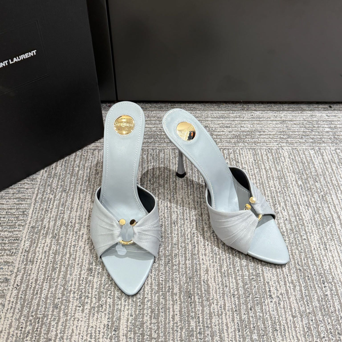 YSL HIGH HEEL 25S 100 MM IN LIGHT SLATE BLUE LAMBSKIN
