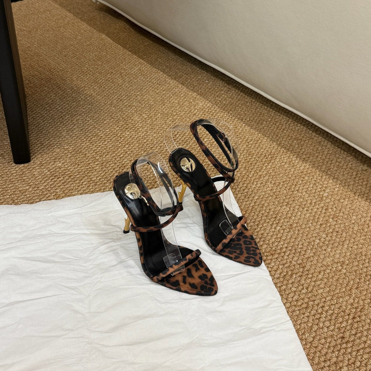 YSL HIGH HEEL SANDALS 25S IN LEOPARD PRINT LAMBSKIN