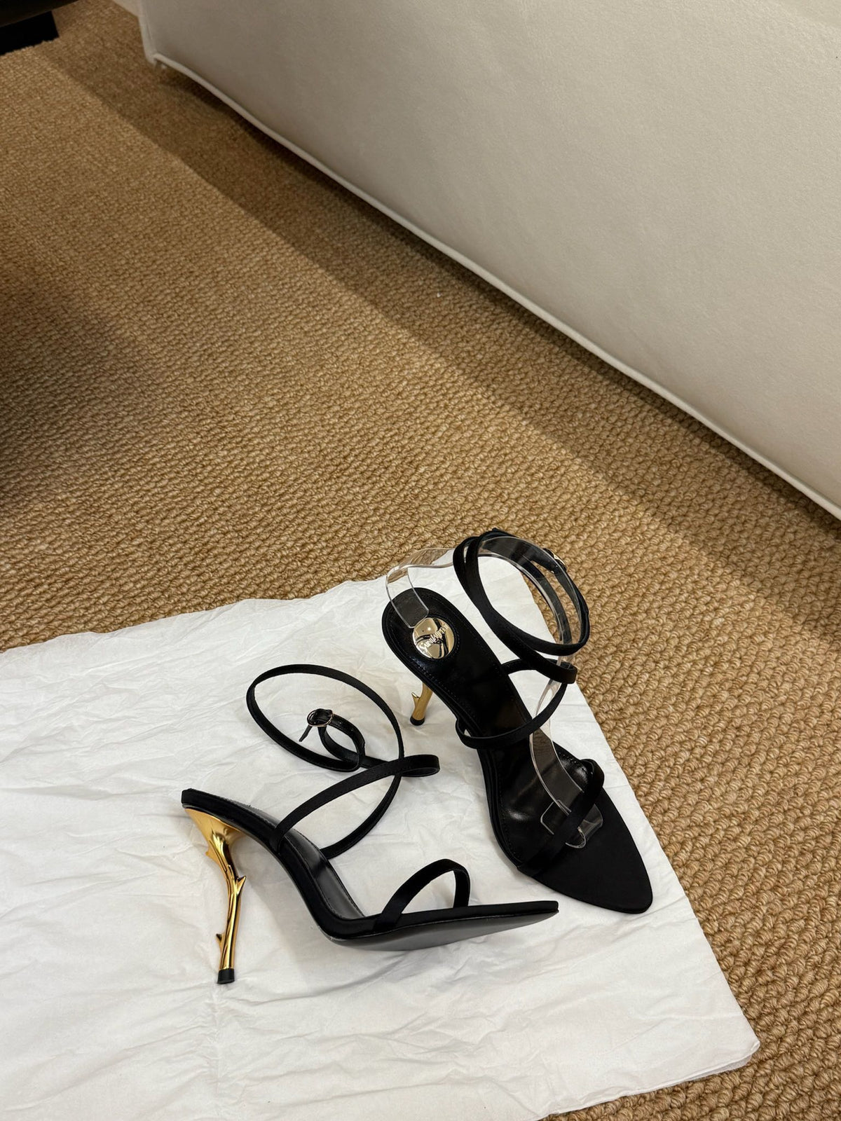 YSL HIGH HEEL SANDALS 25S IN BLACK LAMBSKIN