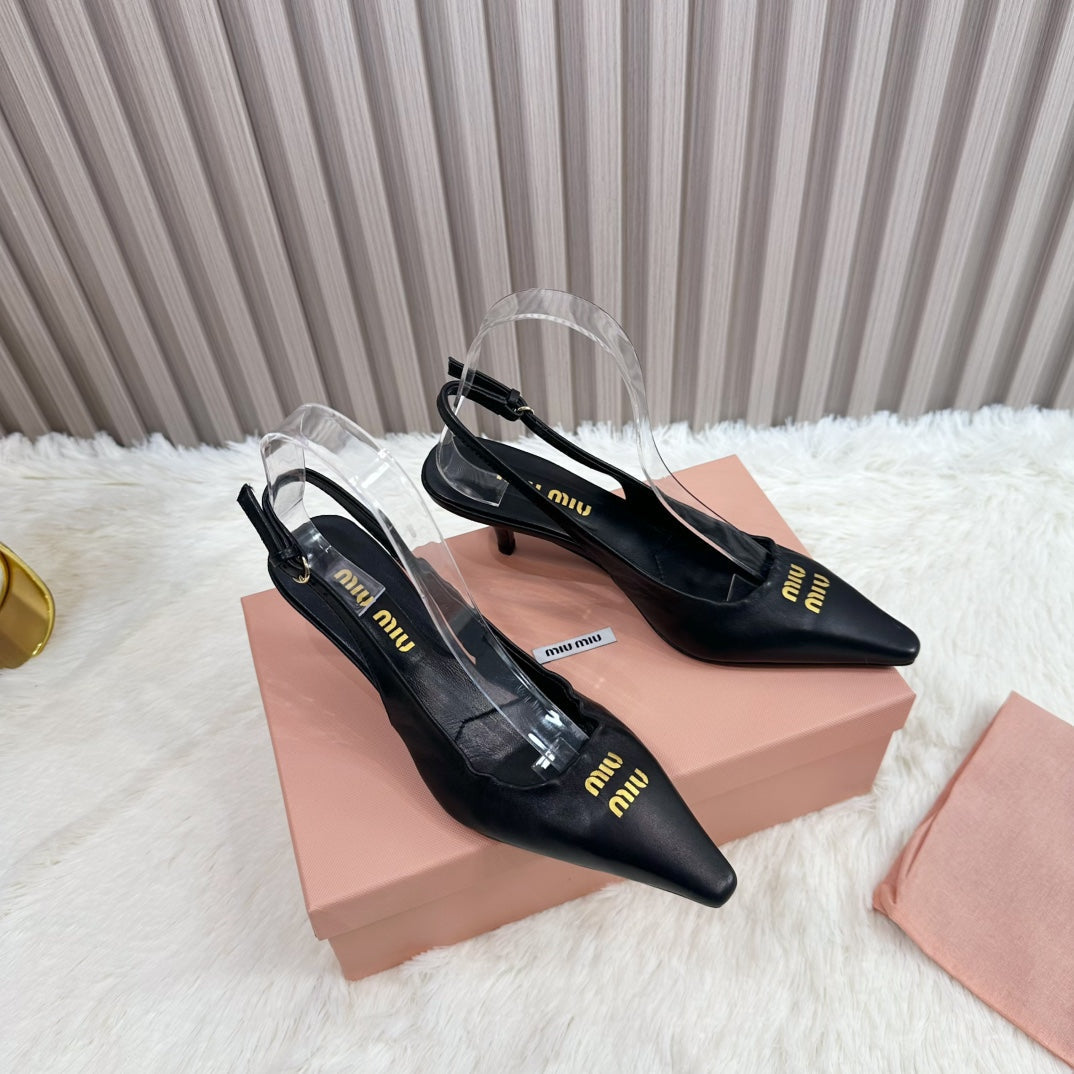 POINTED-TOE SLINGBACK IN BLACK LAMBSKIN