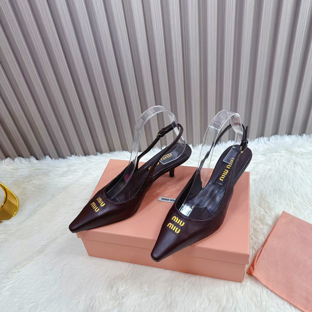 POINTED-TOE SLINGBACK IN MAHOGANY LAMBSKIN