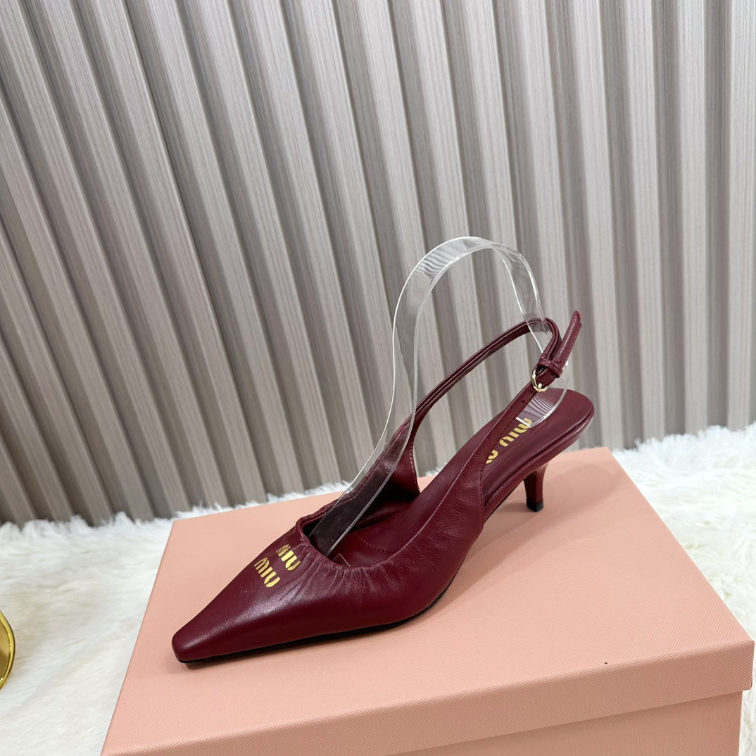 POINTED-TOE SLINGBACK IN WINE RED LAMBSKIN