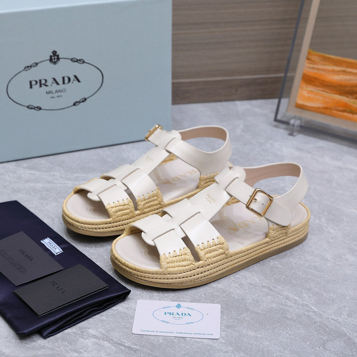 PRADA 26S SANDAL ESPADRILLES IN WHITE CALFSKIN