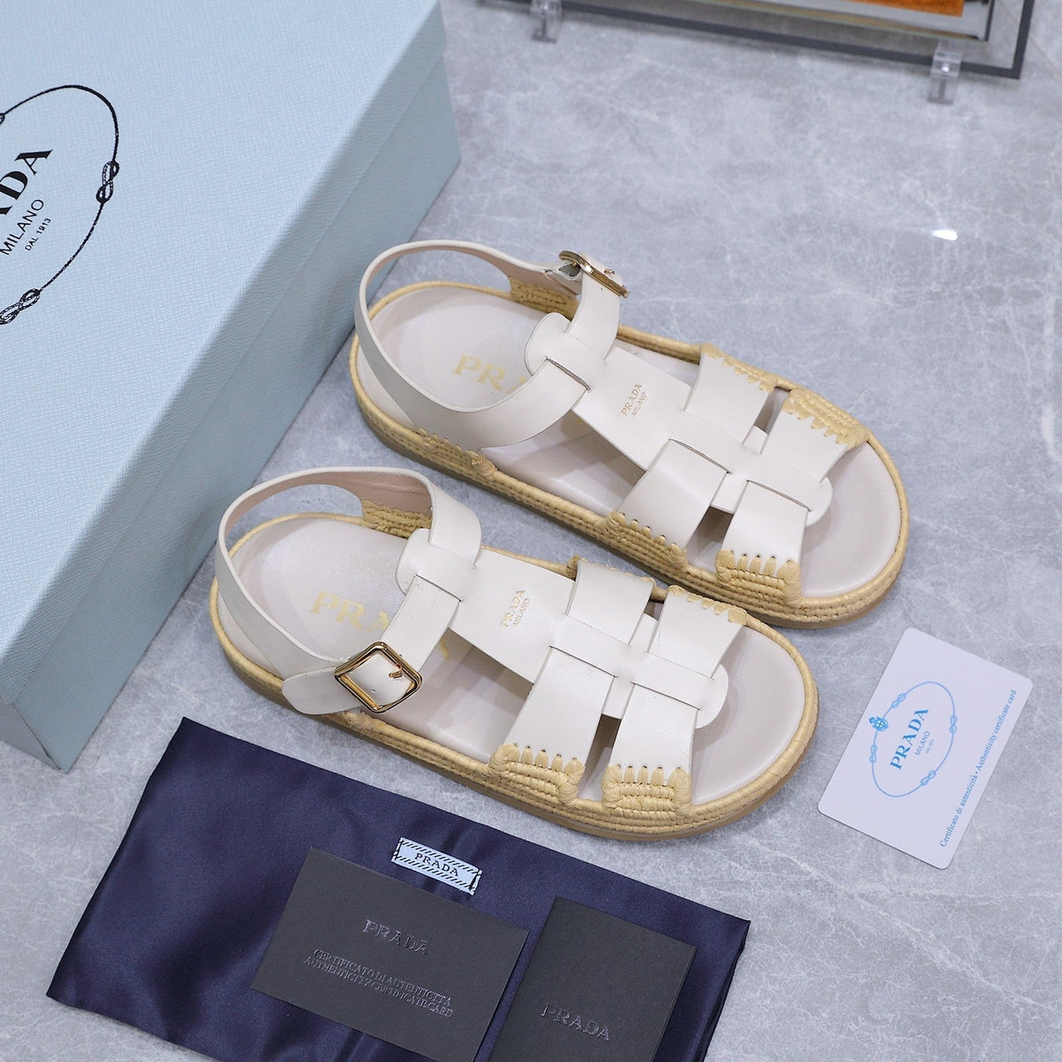 PRADA 26S SANDAL ESPADRILLES IN WHITE CALFSKIN