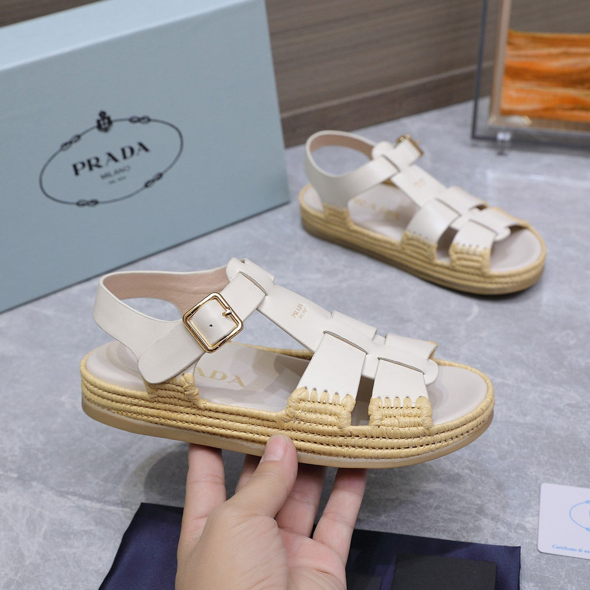 PRADA 26S SANDAL ESPADRILLES IN WHITE CALFSKIN