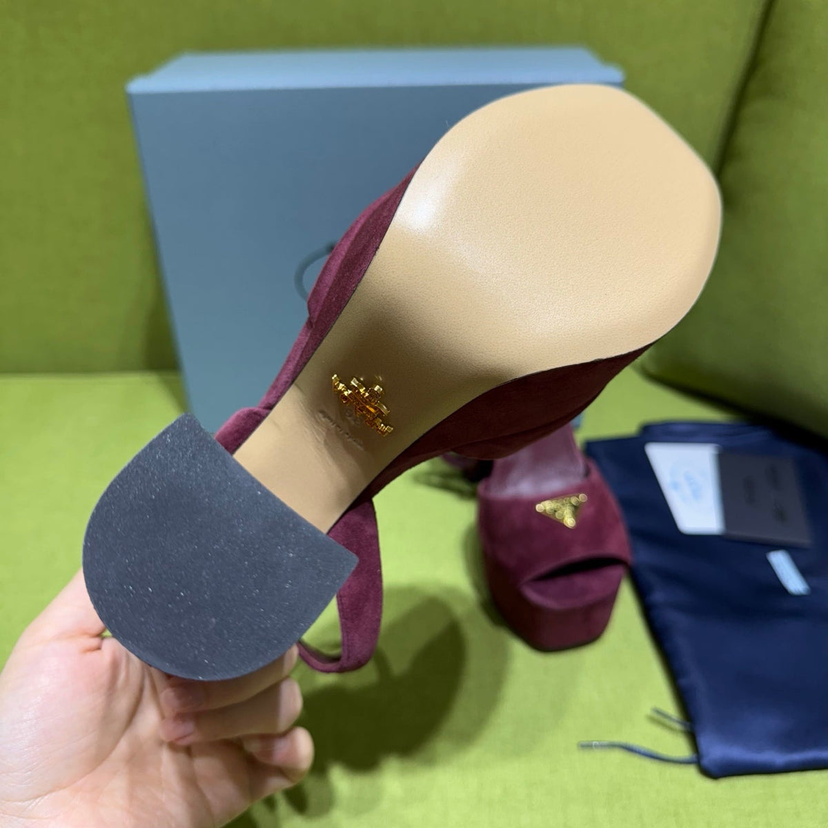 PRADA 25S HIGH-HEEL SANDALS 140 MM IN DEEP WINE RED SUEDE STYLE 3