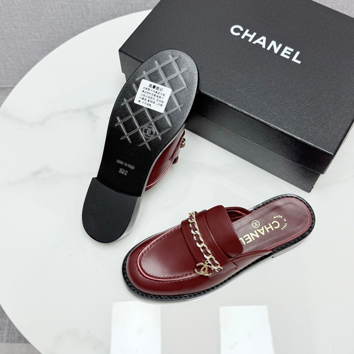 CC FLAT MULE 25S IN DARK RED CALFSKIN STYLE 1