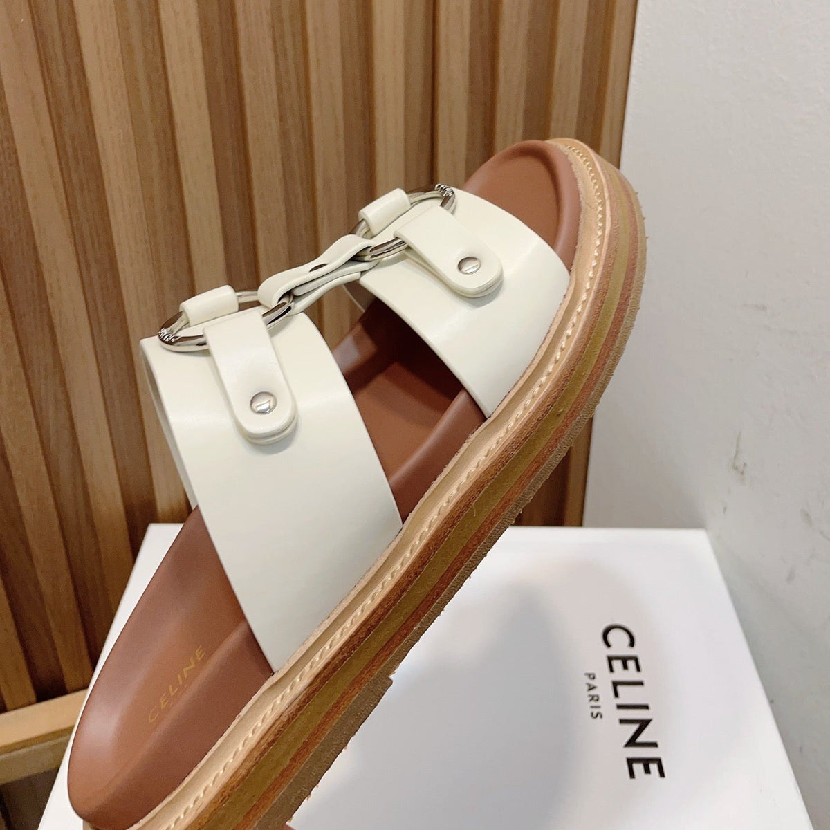 DAD SANDALS WHITE BROWN CALFSKIN