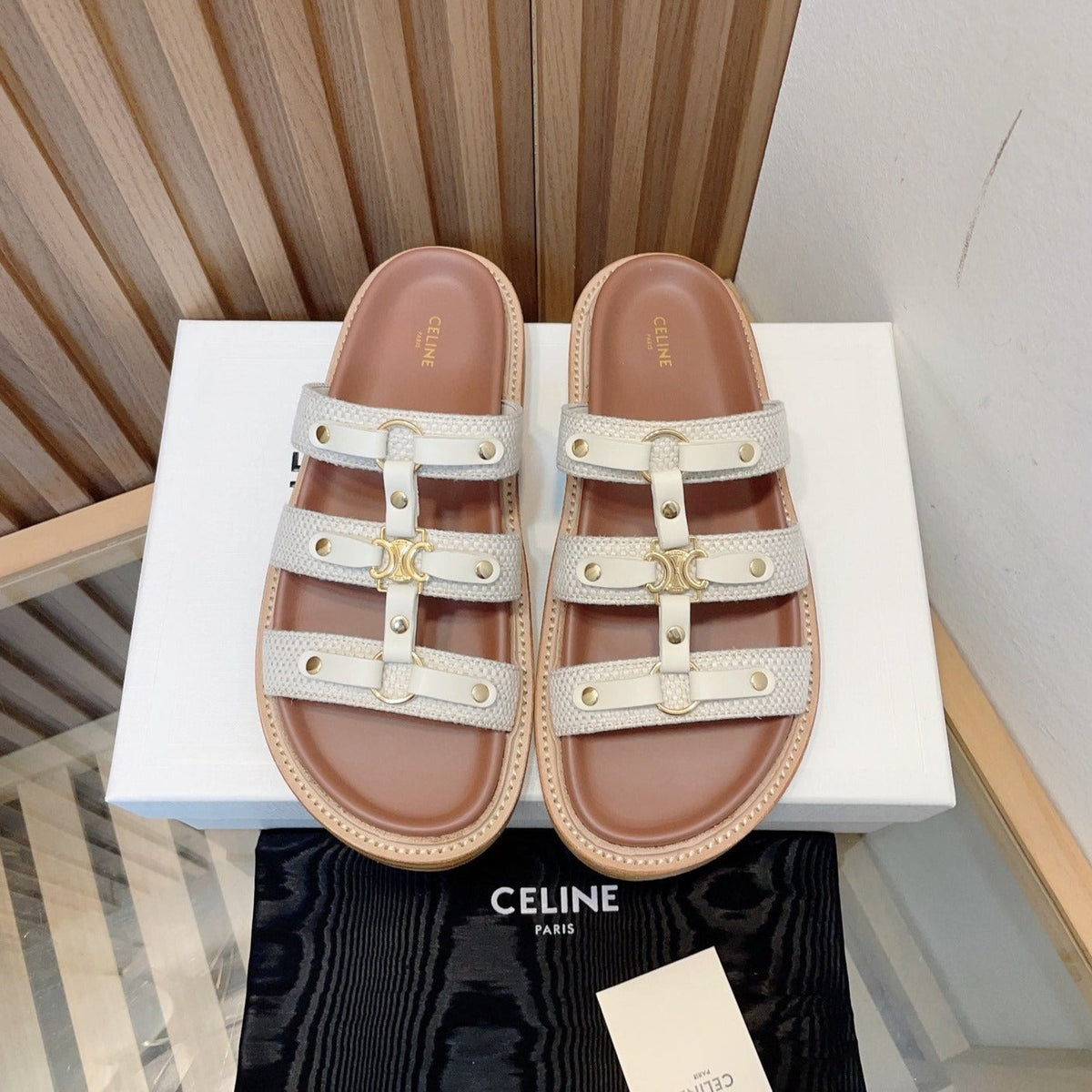 TIPPI SLIDE IN CANVAS & CALFSKIN NATURAL WHITE