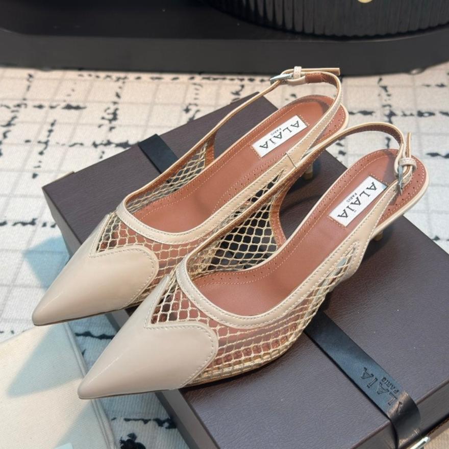 ALAIA SLINGBACKS 5 CM IN BEIGE CREAM CALFSKIN WITH MESH