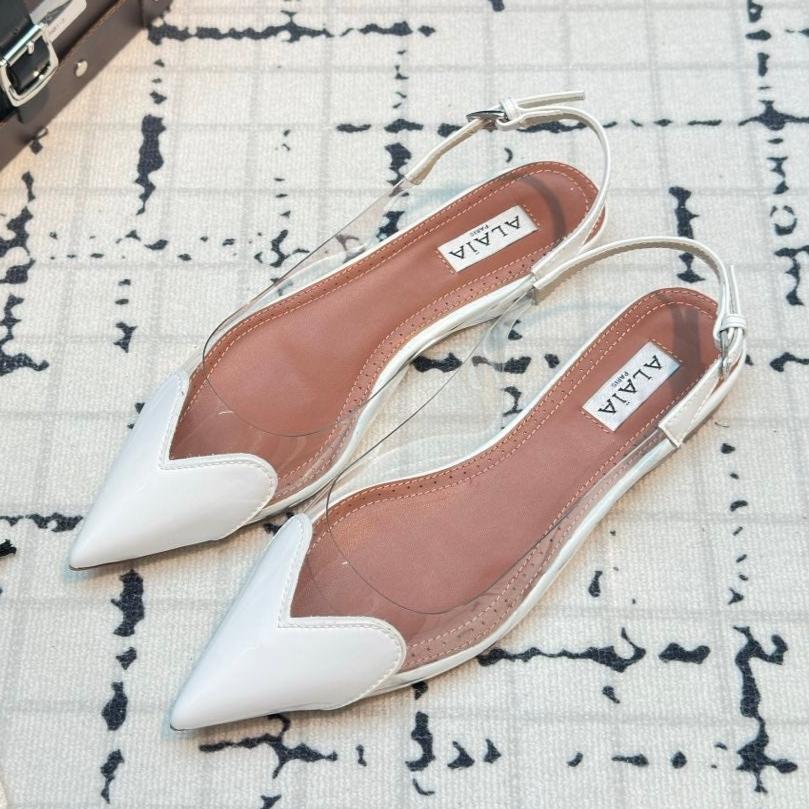 ALAIA FLAT SLINGBACK IN WHITE PATENT CALFSKIN AND FILM