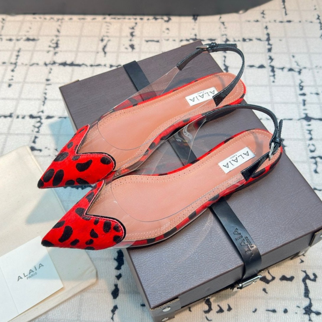 ALAIA FLAT SLINGBACK IN CHERRY RED PATENT CALFSKIN AND FILM