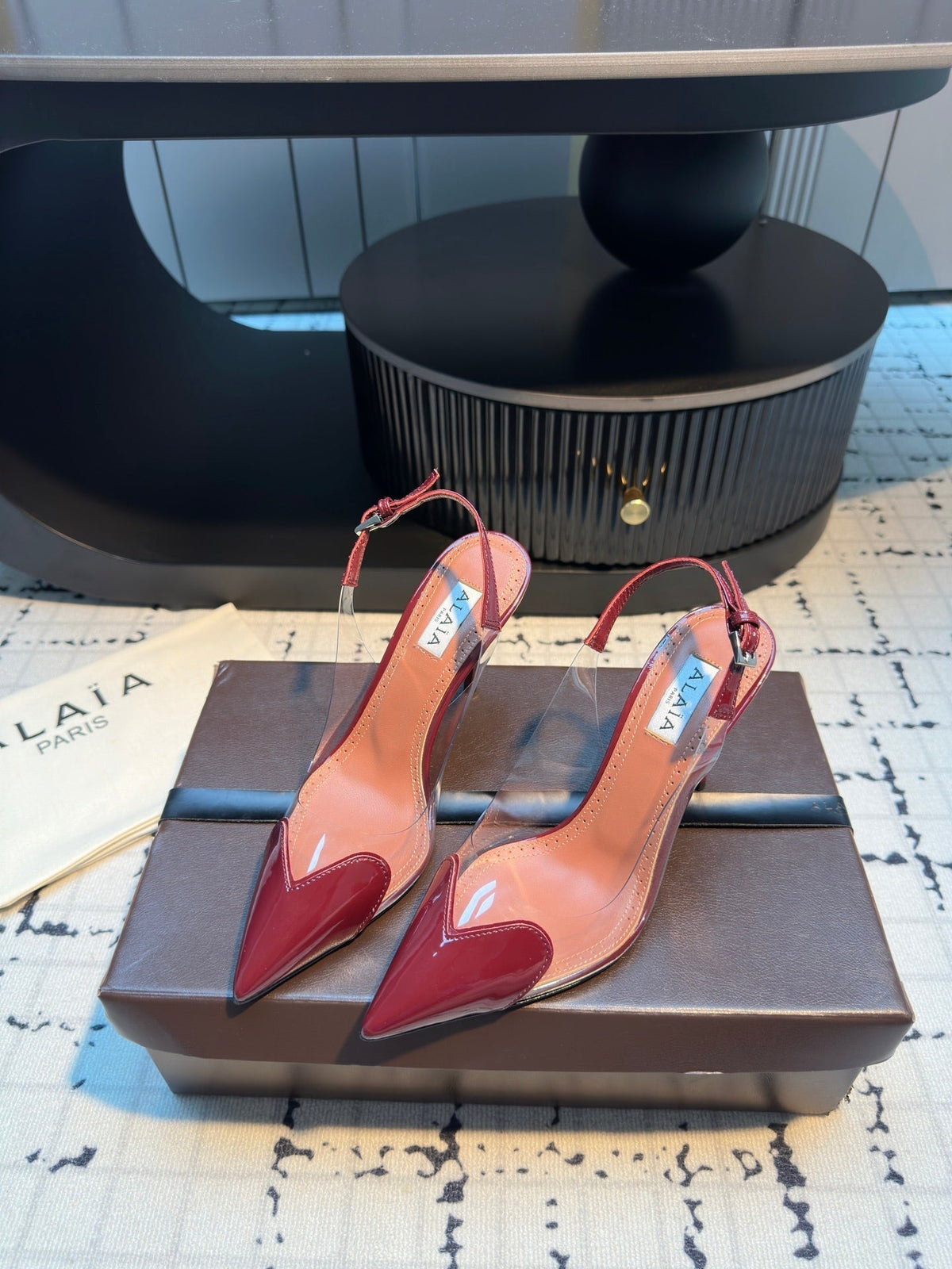 ALAIA HIGH SLINGBACK 25S 90 MM IN DARK RED CALFSKIN