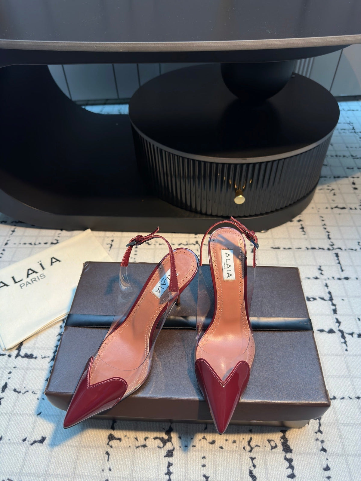 ALAIA HIGH SLINGBACK 25S 90 MM IN DARK RED CALFSKIN