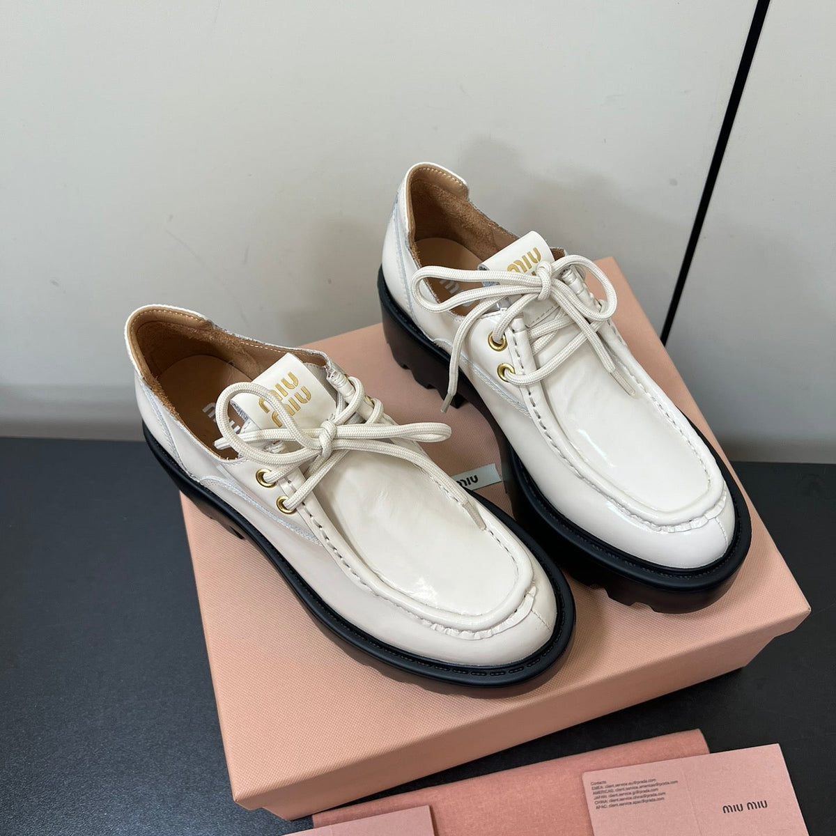 LACE-UP LOAFERS WITH THICK SOLE IN WHITE SHINY SHEEPSKIN
