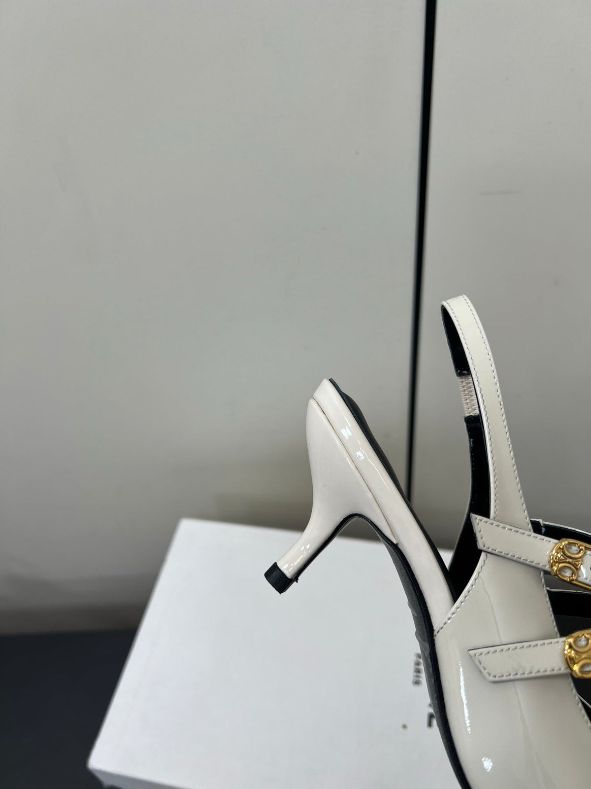 JUDY DOUBLE STRAP MARY JANE SLINGBACK IN WHITE PATENT CALFSKIN
