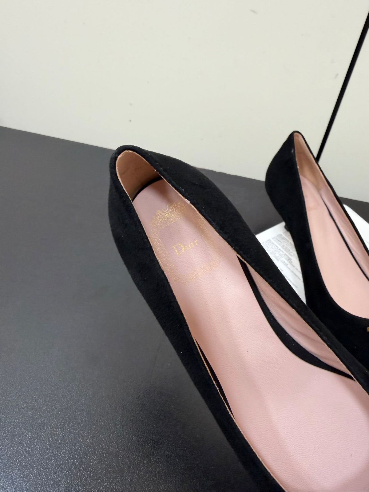 DIOR 26S POINTED-TOE HIGH HEELS 35MM IN BLACK SUEDE GOLD HARDWARE