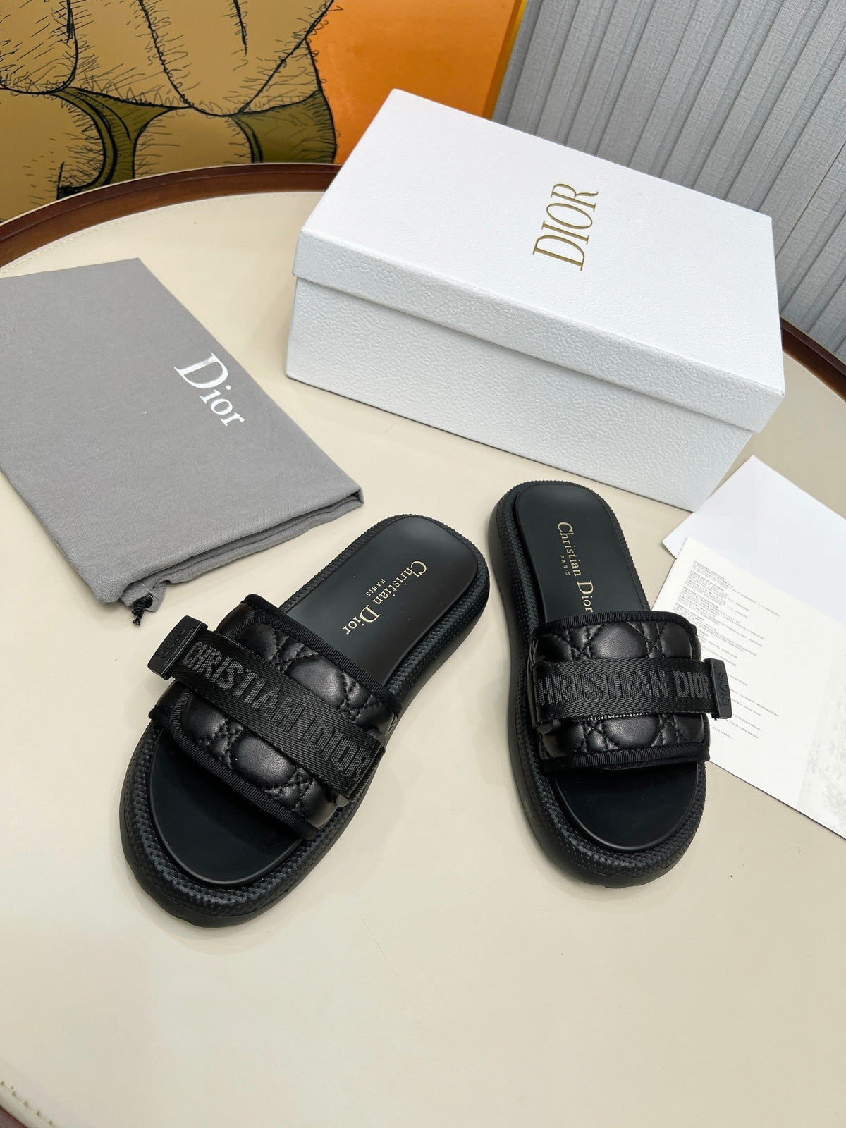 PLATFORM SLIDES 25S 50MM IN BLACK CALFSKIN AND ELECTRIC FABRIC