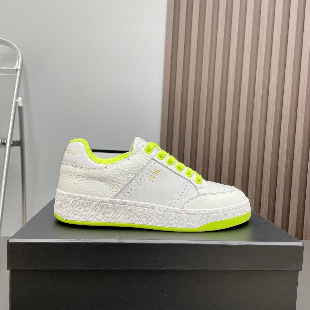 SL/61 SNEAKERS IN WHITE MIX NEON YELLOW CALFSKIN