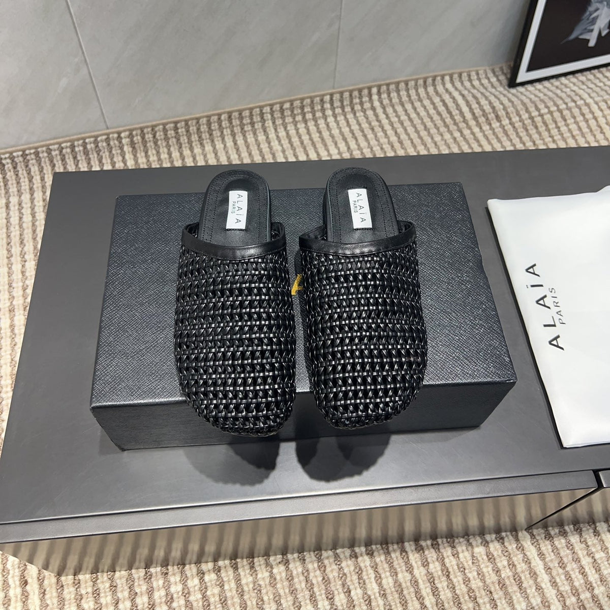 ALAIA WOVEN FLAT SHOES IN BLACK CALFSKIN STYLE 5