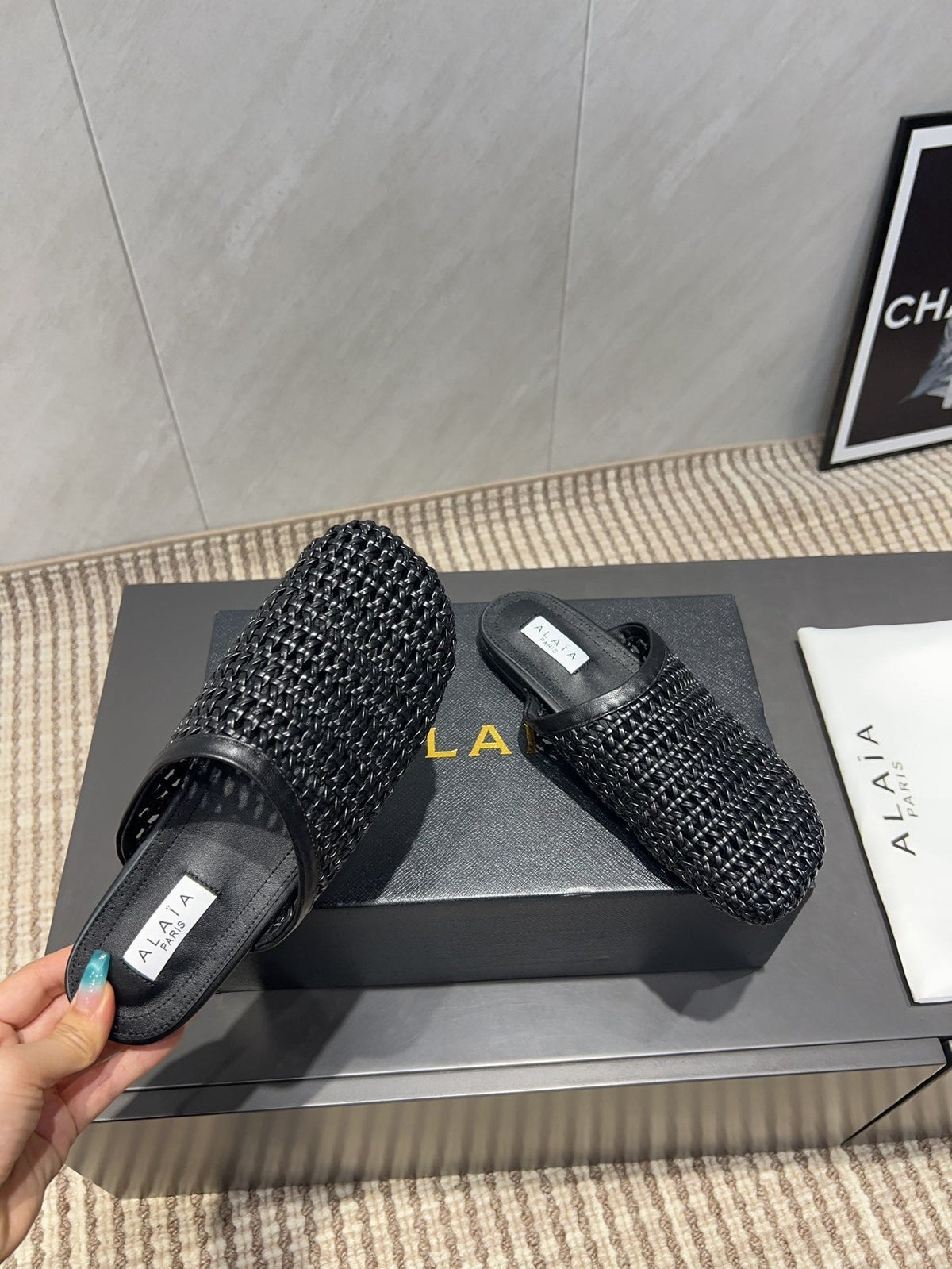ALAIA WOVEN FLAT SHOES IN BLACK CALFSKIN STYLE 5