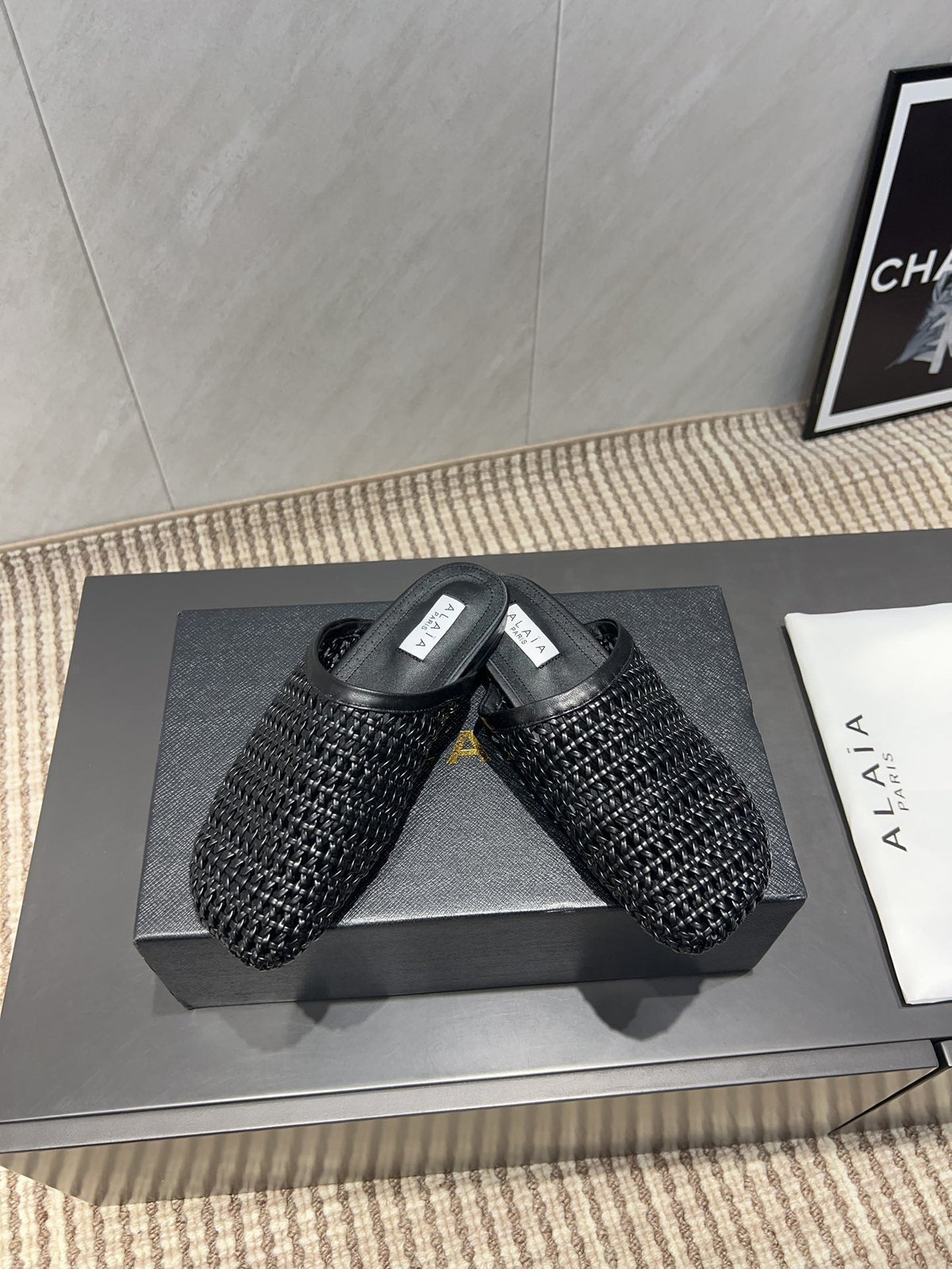ALAIA WOVEN FLAT SHOES IN BLACK CALFSKIN STYLE 5