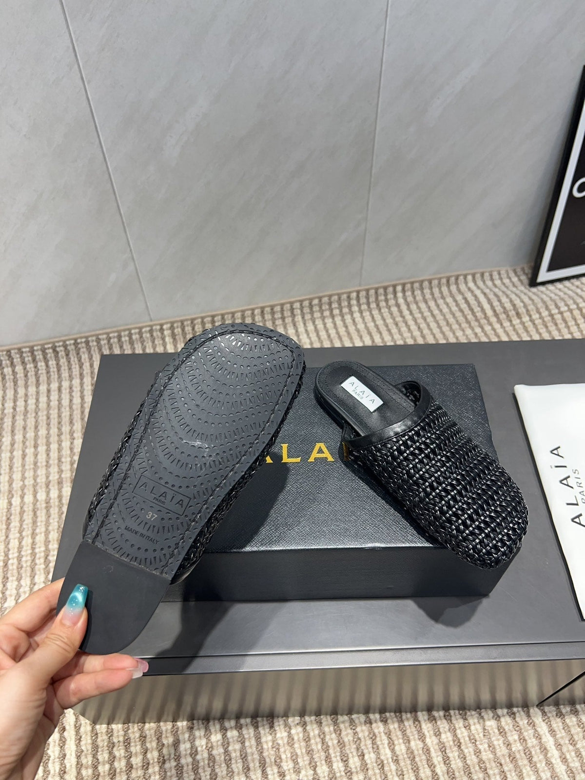 ALAIA WOVEN FLAT SHOES IN BLACK CALFSKIN STYLE 5