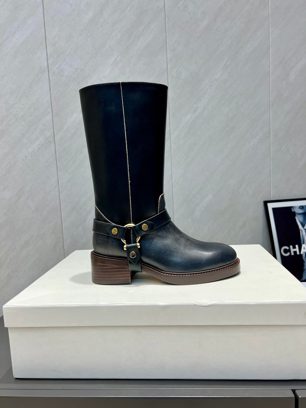 CHLOÉ 26S KNEE-HIGH BOOTS IN BLACK CALFSKIN