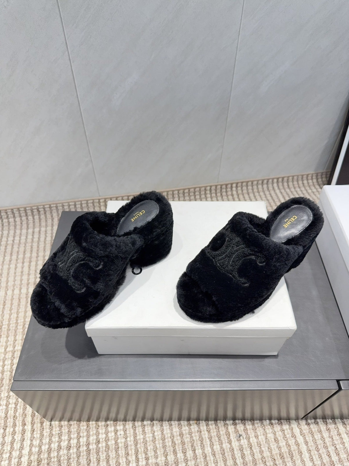 CELINE 26S HIGH-HEEL SANDALS IN BLACK PURE WOOL