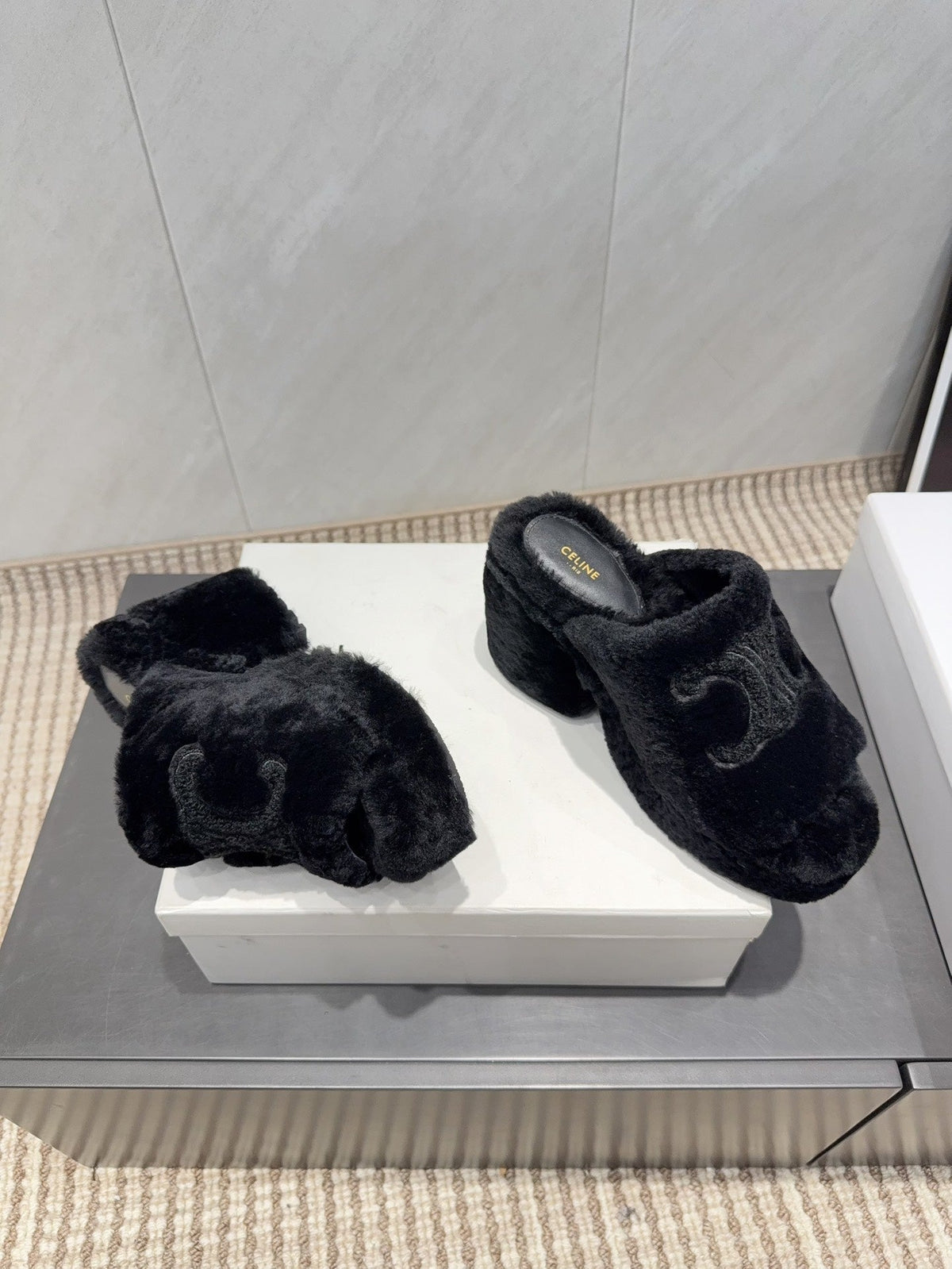 CELINE 26S HIGH-HEEL SANDALS IN BLACK PURE WOOL