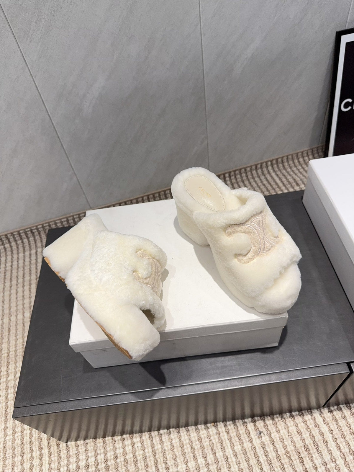CELINE 26S HIGH-HEEL SANDALS IN WHITE PURE WOOL