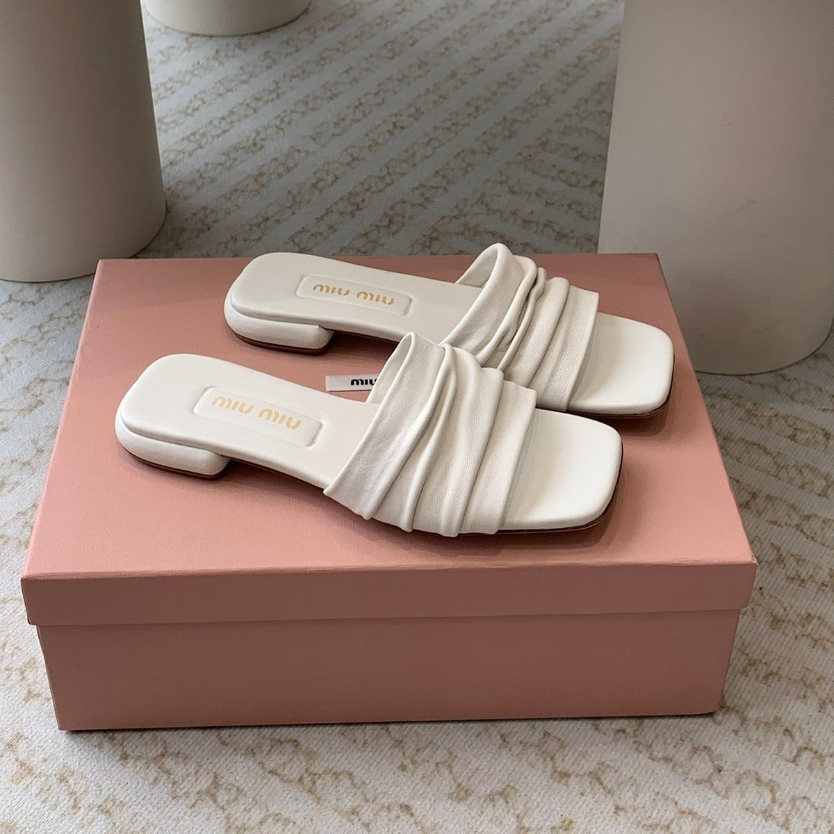 Women's White Denim Slippers With Stylized Straps