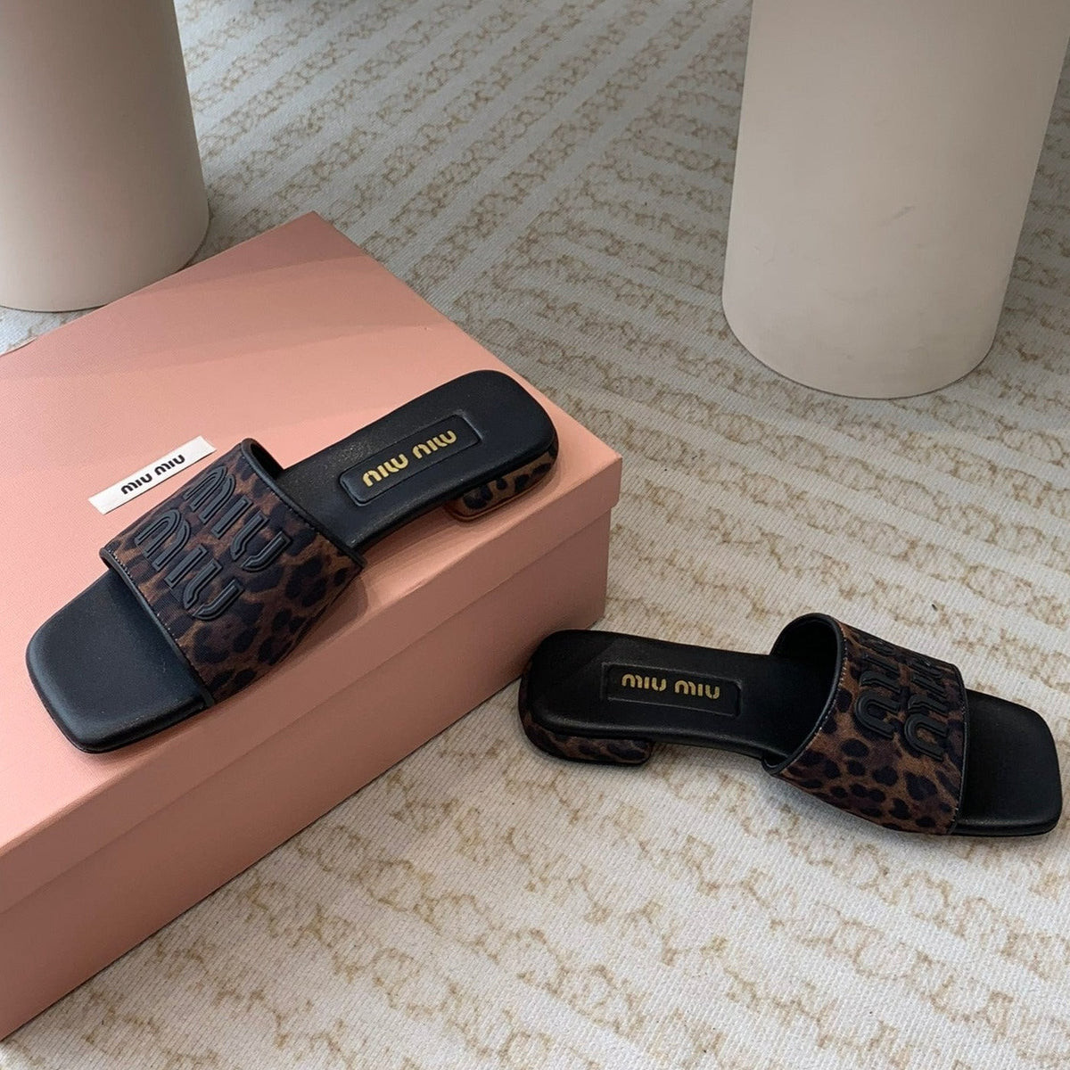 Women's Black Denim Slippers With Brown Straps