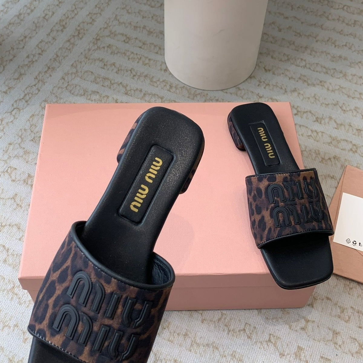 Women's Black Denim Slippers With Brown Straps