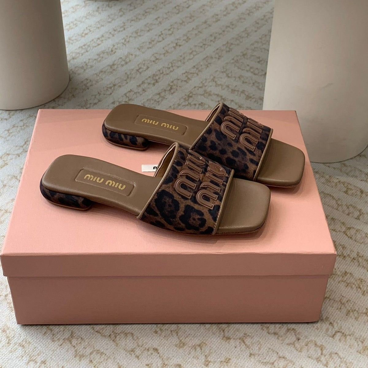Women's Coffee Denim Slippers With Brown Straps