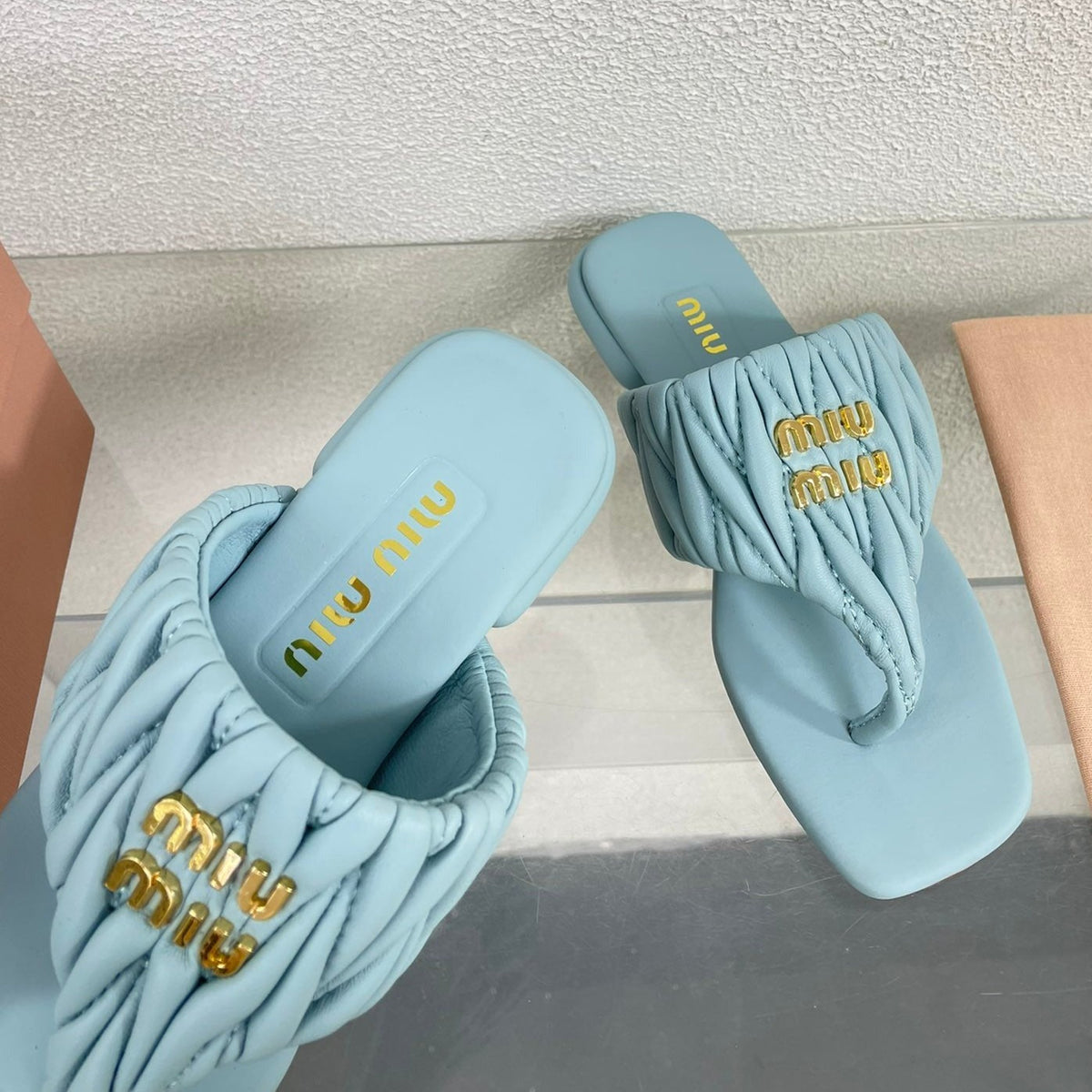 Flip-Flops Baby Blue Leather Stylized
