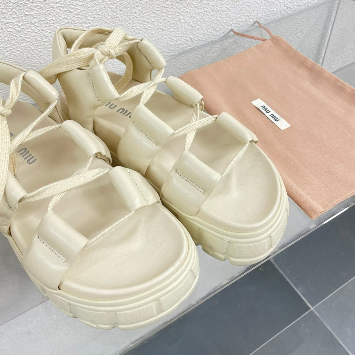 Roman Strap Thick-Soled Cream Sandals