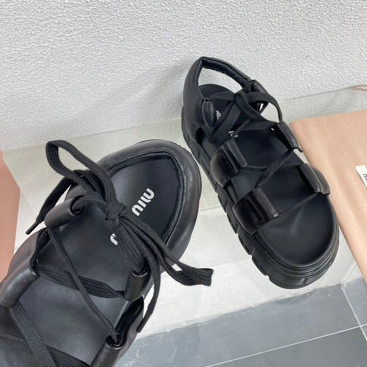Roman Strap Thick-Soled Black Sandals