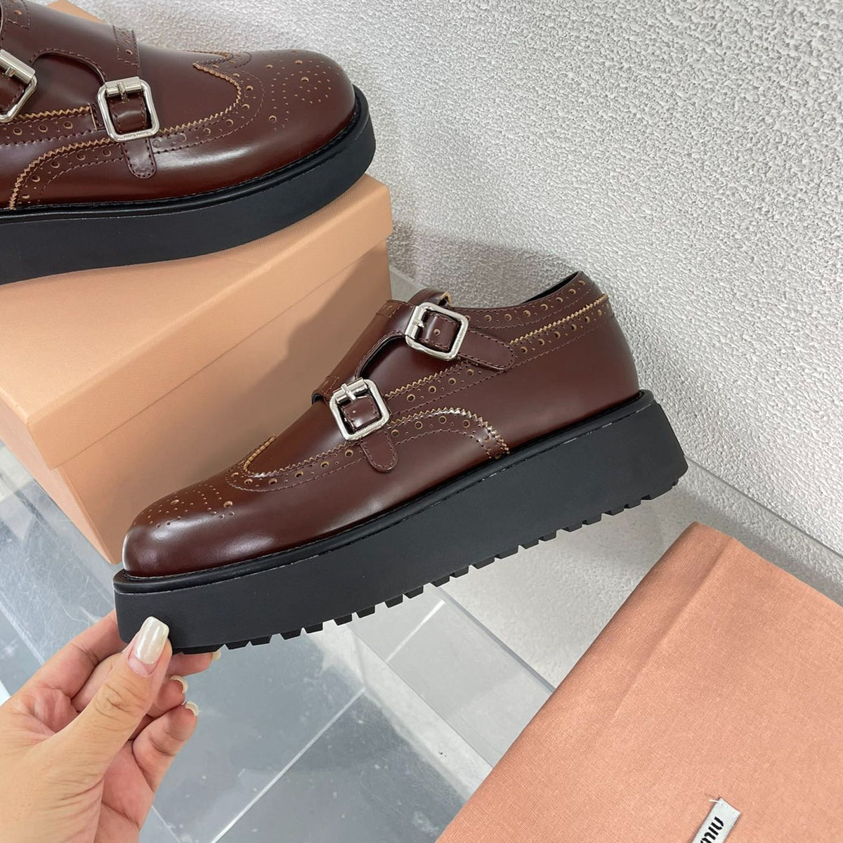 Baroque Thick-Soled Oxford Shoes Walnut Calfskin