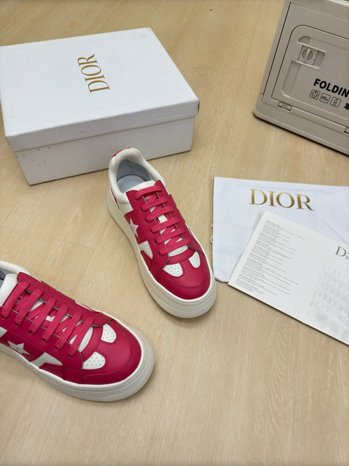 STAR PLATFORM SNEAKER IN WHITE MIX RED PINK CALFSKIN