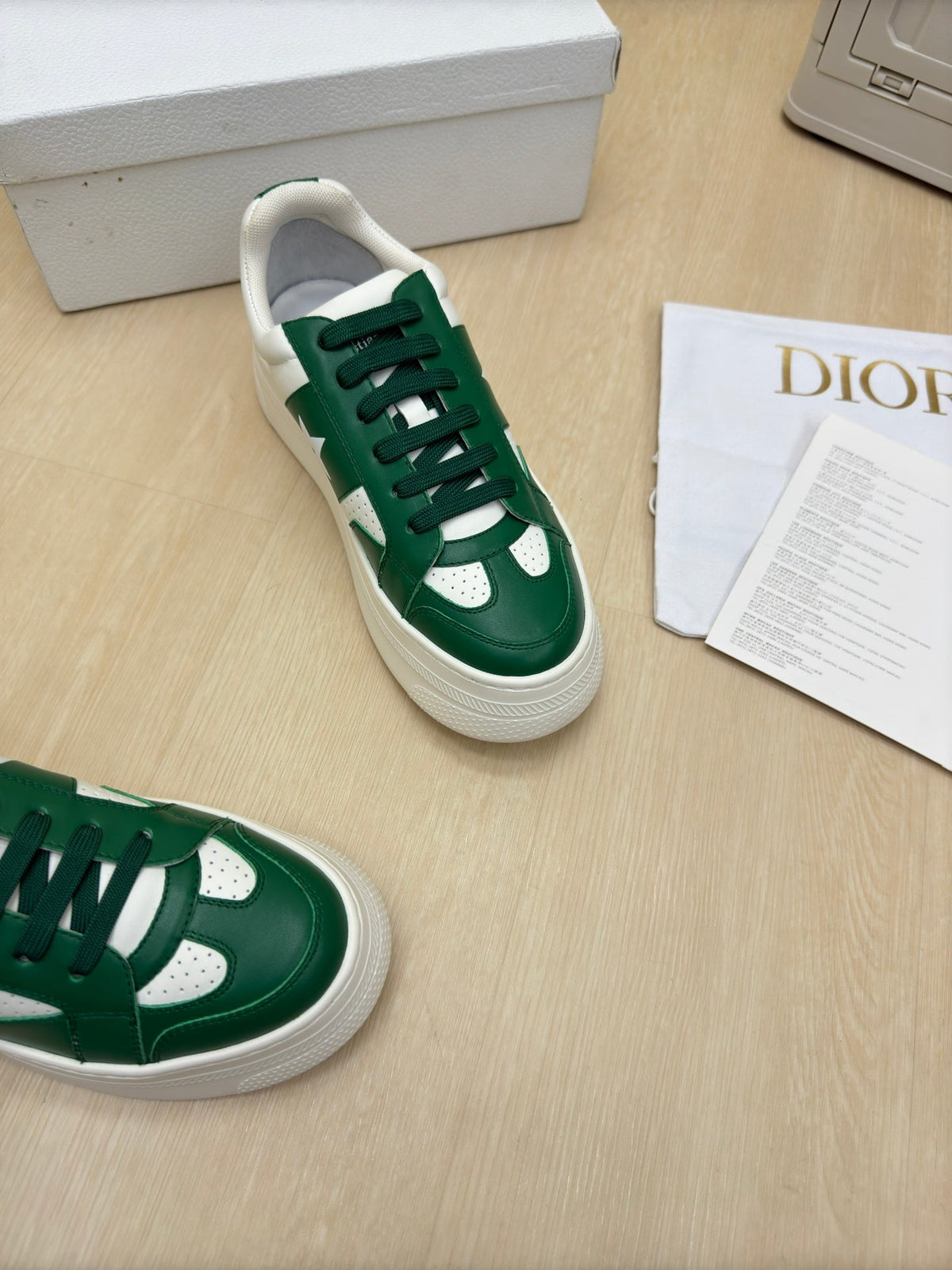 STAR PLATFORM SNEAKER IN WHITE MIX EMERALD GREEN CALFSKIN