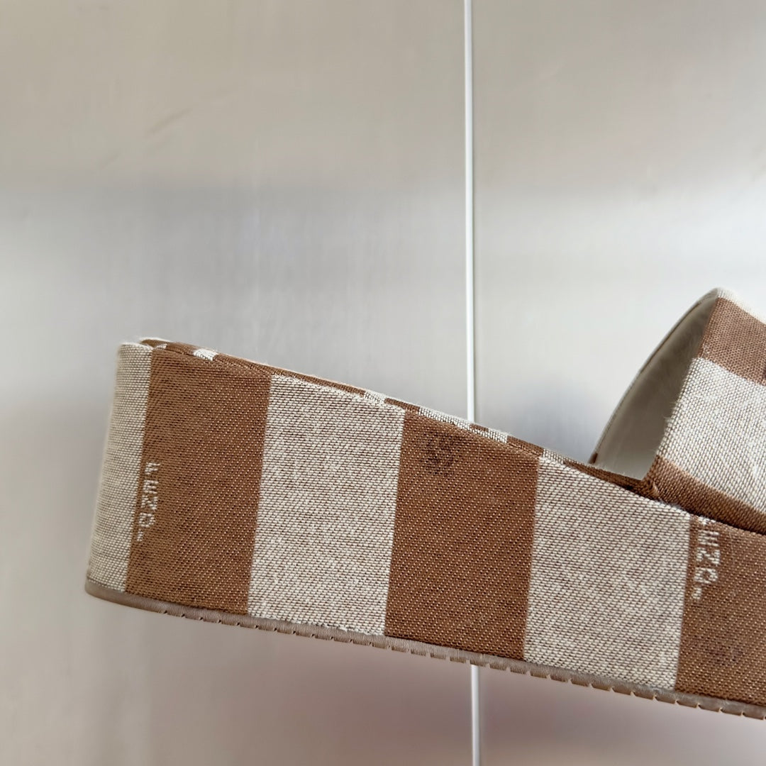 FF Sunshine 65 Light Brown Grey Canvas Flatform Slide